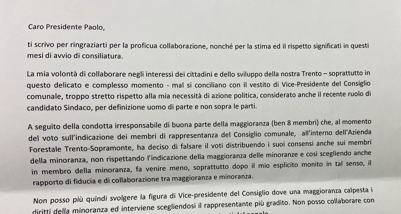 Andrea Merler dice basta: non sarà più il vicepresidente del Consiglio comunale di Trento