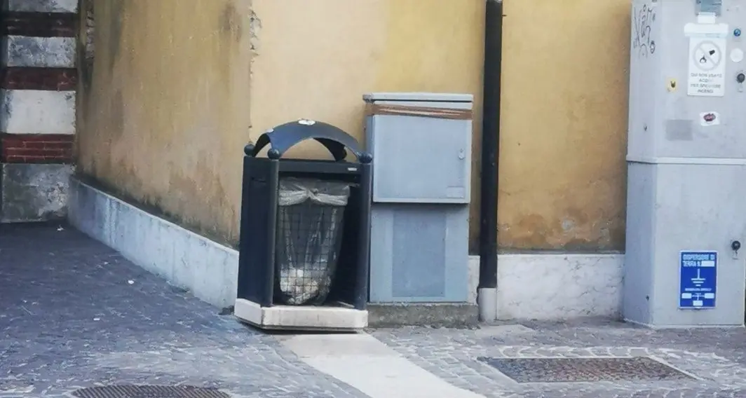 Rifiuti sul lago di Garda, il caso del cestino perfetto sostituito da quello... rotto