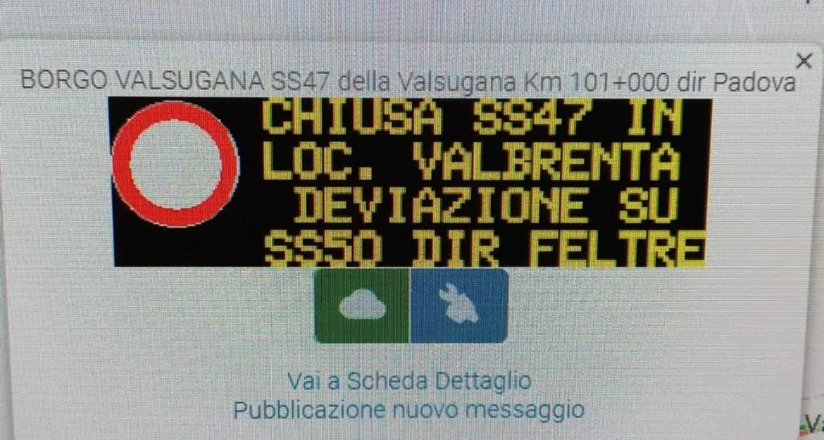 Frana sulla Valsugana: statale chiusa e deviazione su Feltre, i treni si fermano a Primolano