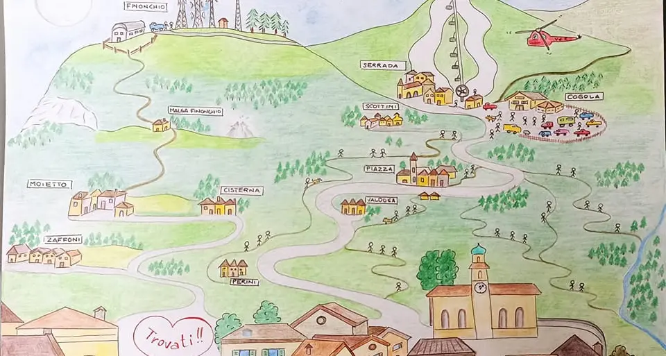 I bambini ritrovati a Serrada ringraziano i vigili del fuoco con un disegno