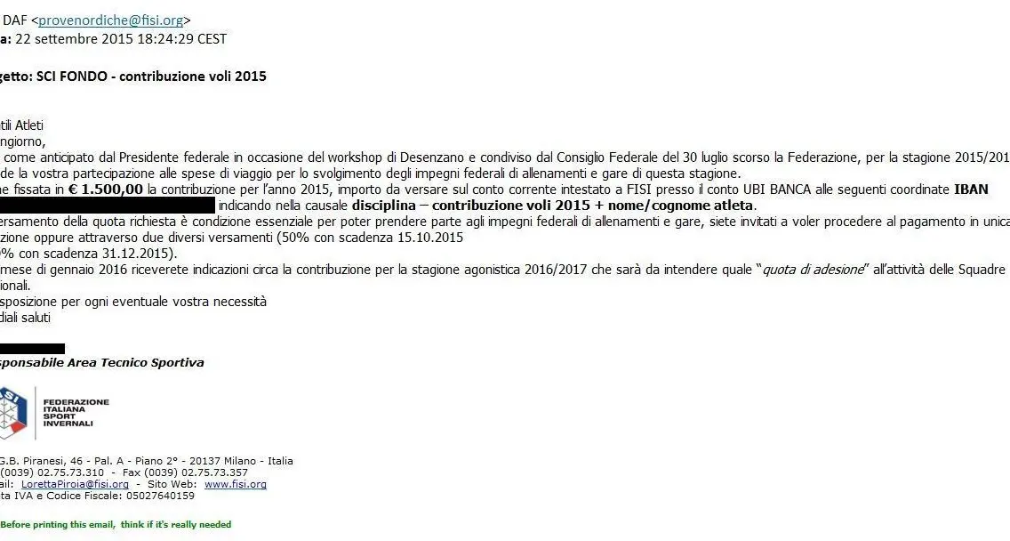Tassa sugli sciatori: ecco la e-mail inviata loro dalla Fisi
