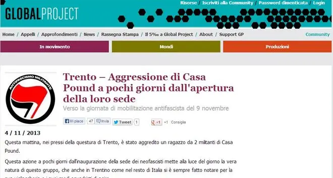 Il Bruno: «Aggrediti da militanti di Casa Pound»