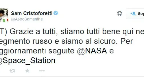 Emergenza sulla stazione spaziale, Samantha: \"Stiamo tutti bene\"