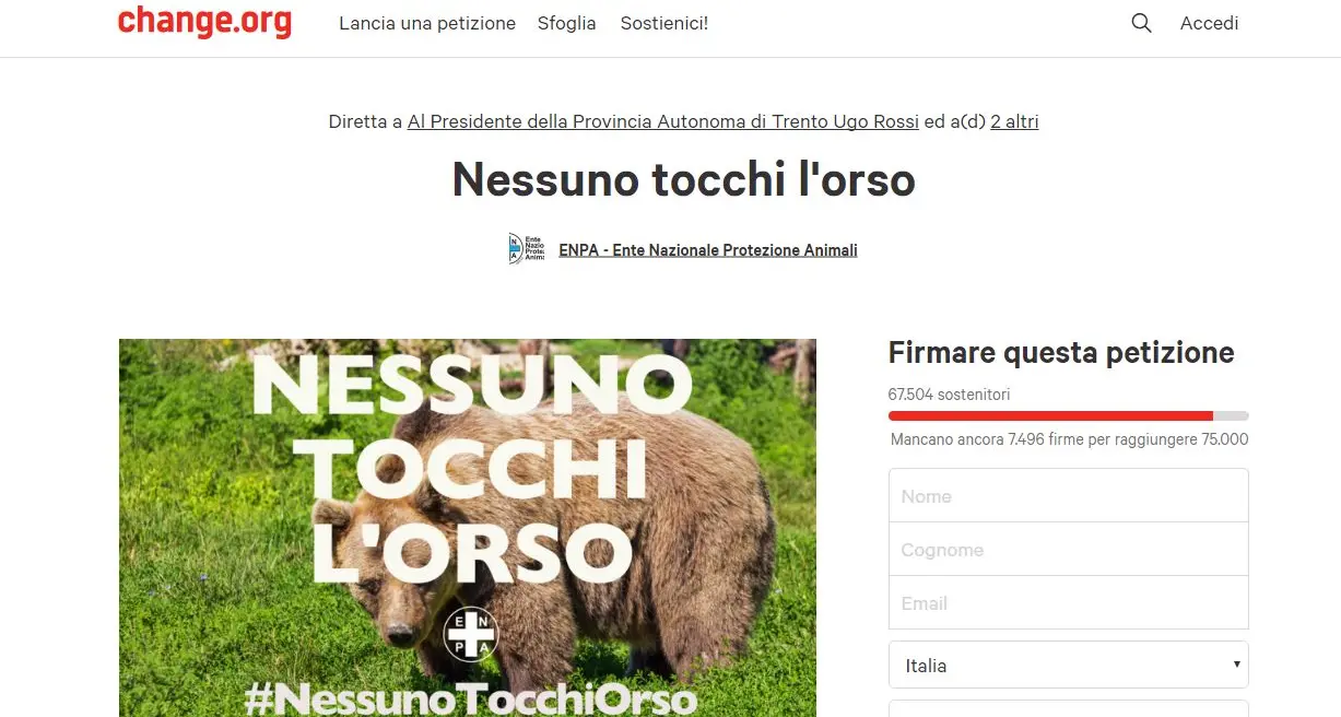 Oltre 67 mila firme contro l'ordinanza anti-orso