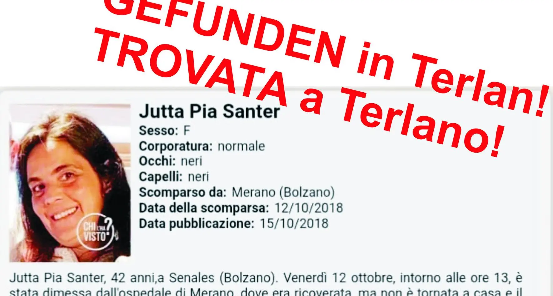 Jutta Santer trovata in un maso a Terlano