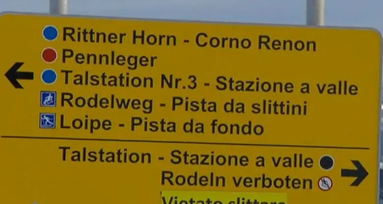 Corno del Renon, il divieto di slittare adesso è anche in italiano