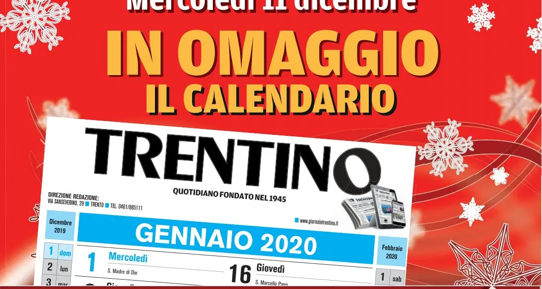 Mercoledì in omaggio col giornale il calendario 2020