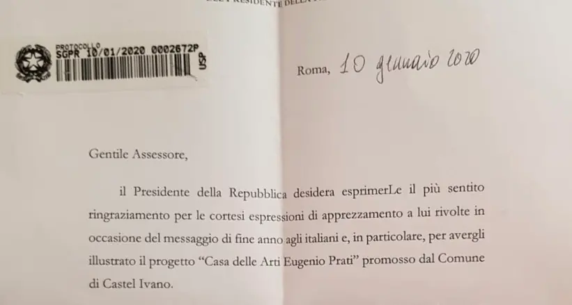 “Casa delle Arti Eugenio Prati”: Mattarella plaude