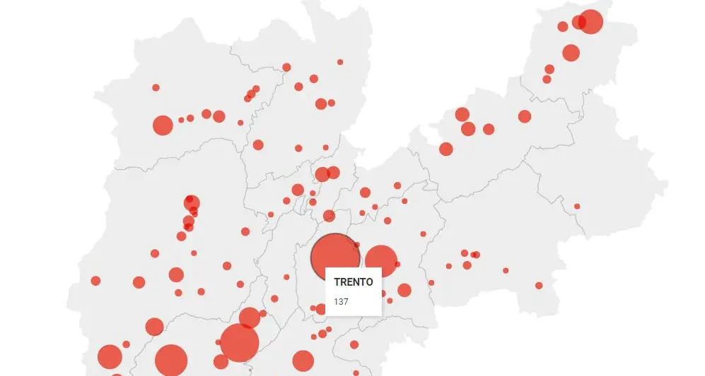 Coronavirus, 137 i positivi a Trento, 85 ad Arco, 58 a Pergine e Ledro