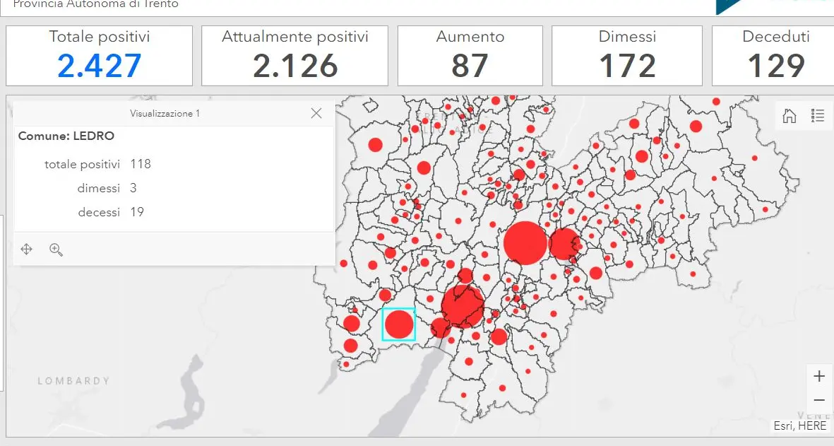 Coronavirus: Trento a quota 334 contagi, ma il numero più alto dei decessi è a Ledro, con 19