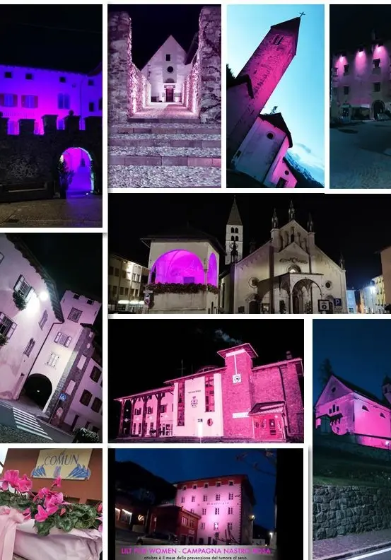 Municipi, chiese, negozi e castelli sono rosa per la Lilt