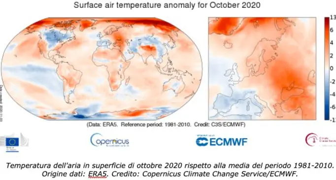 Clima: ottobre 2020 il terzo più caldo della storia