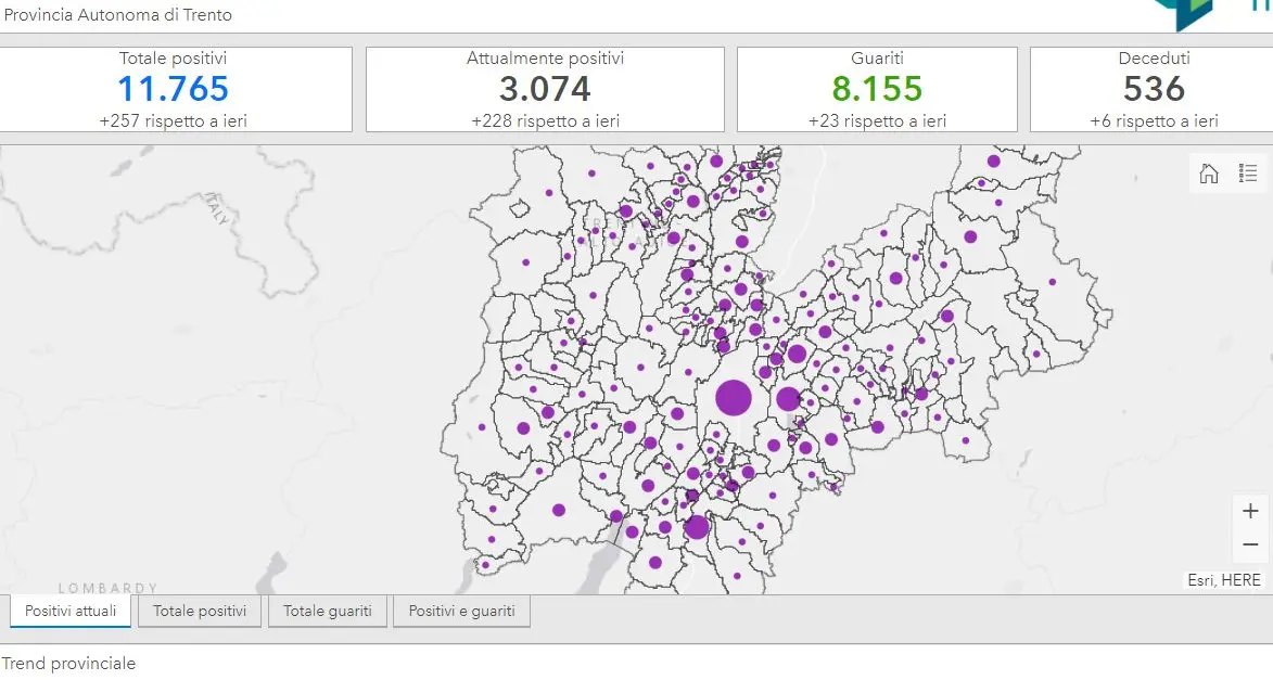 Coronavirus, nuovi contagiati in Trentino: 55 a Pergine, 53 a Trento e 28 a Baselga di Piné