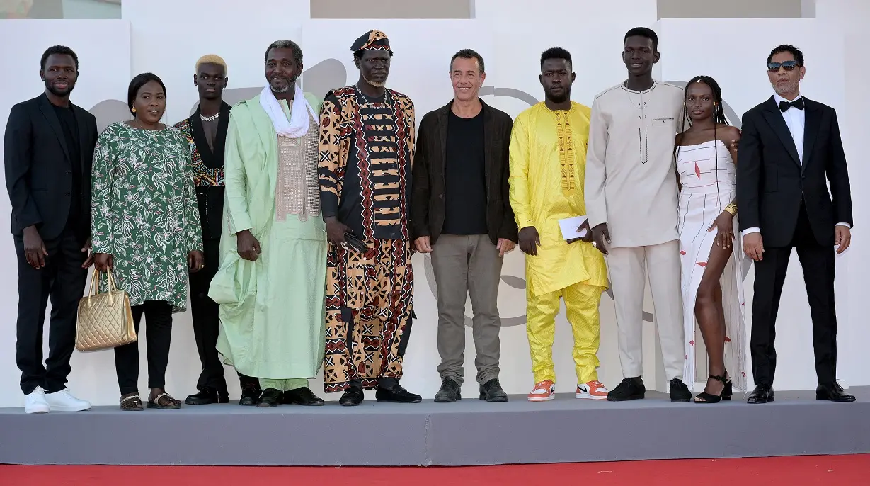 Italian director Matteo Garrone (5-R) with actors and crew arrive for the premiere of 'Io Capitano' (Me Captain) during the 80th Venice Film Festival in Venice, Italy, 06 September 2023. The movie is presented in the official competition 'Venezia 80' at the festival running from 30 August to 09 September 2023. ANSA/ETTORE FERRARI