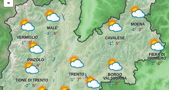In Trentino e dintorni giornate meno fredde ma con cielo più nuvoloso