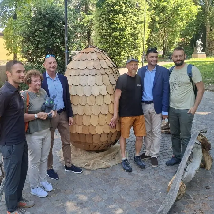 L'uovo del Drago di Vaia con le scaglie di legno \"parlanti\"