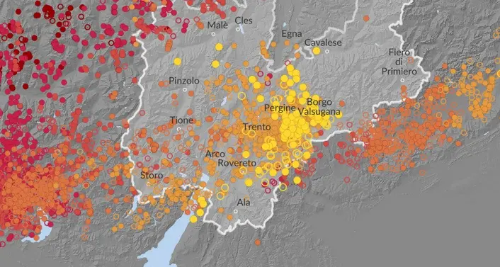 Violento temporale sul Trentino: ecco dove si concentrano i fulmini