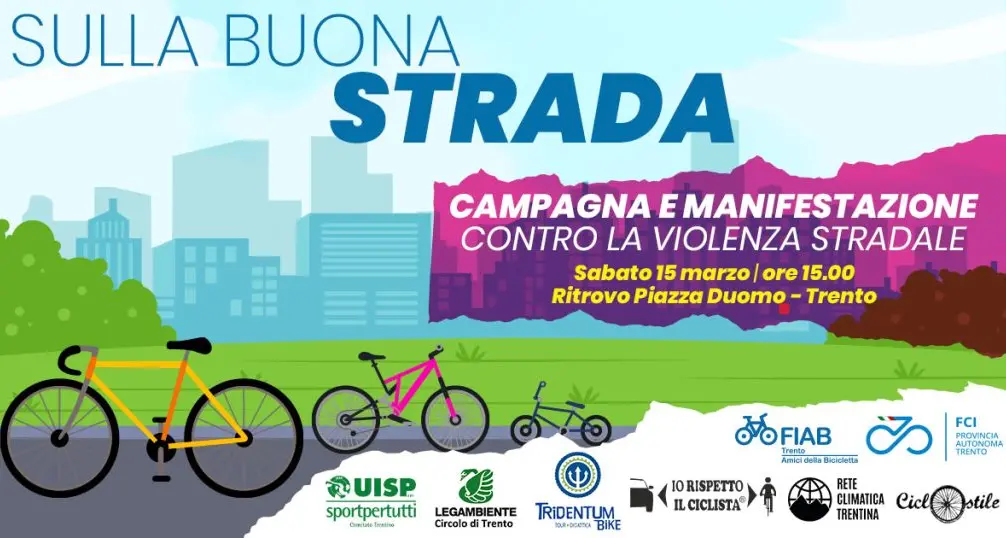 Trento, “Sulla buona strada”: la manifestazione in bici contro la violenza stradale