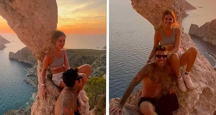 Ferragnez in bilico sulla roccia a Ibiza, utenti indignati: «Cattivo esempio»
