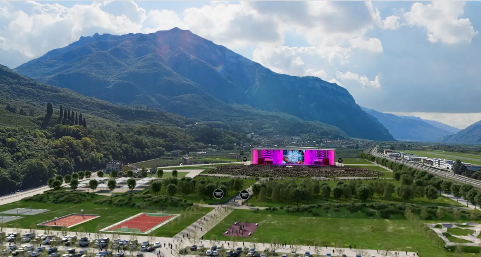 Trento, nell’area San Vincenzo tanto verde, percorsi ciclabili, spazio concerti, campi sportivi e parcheggi