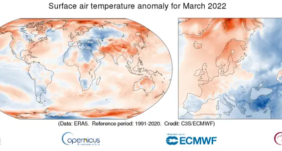 Marzo 2022 è stato il quinto più caldo mai registrato