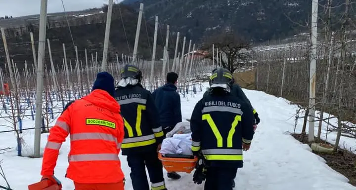 Predaia, cade mentre lavora nel campo innevato: soccorsa donna di 44 anni
