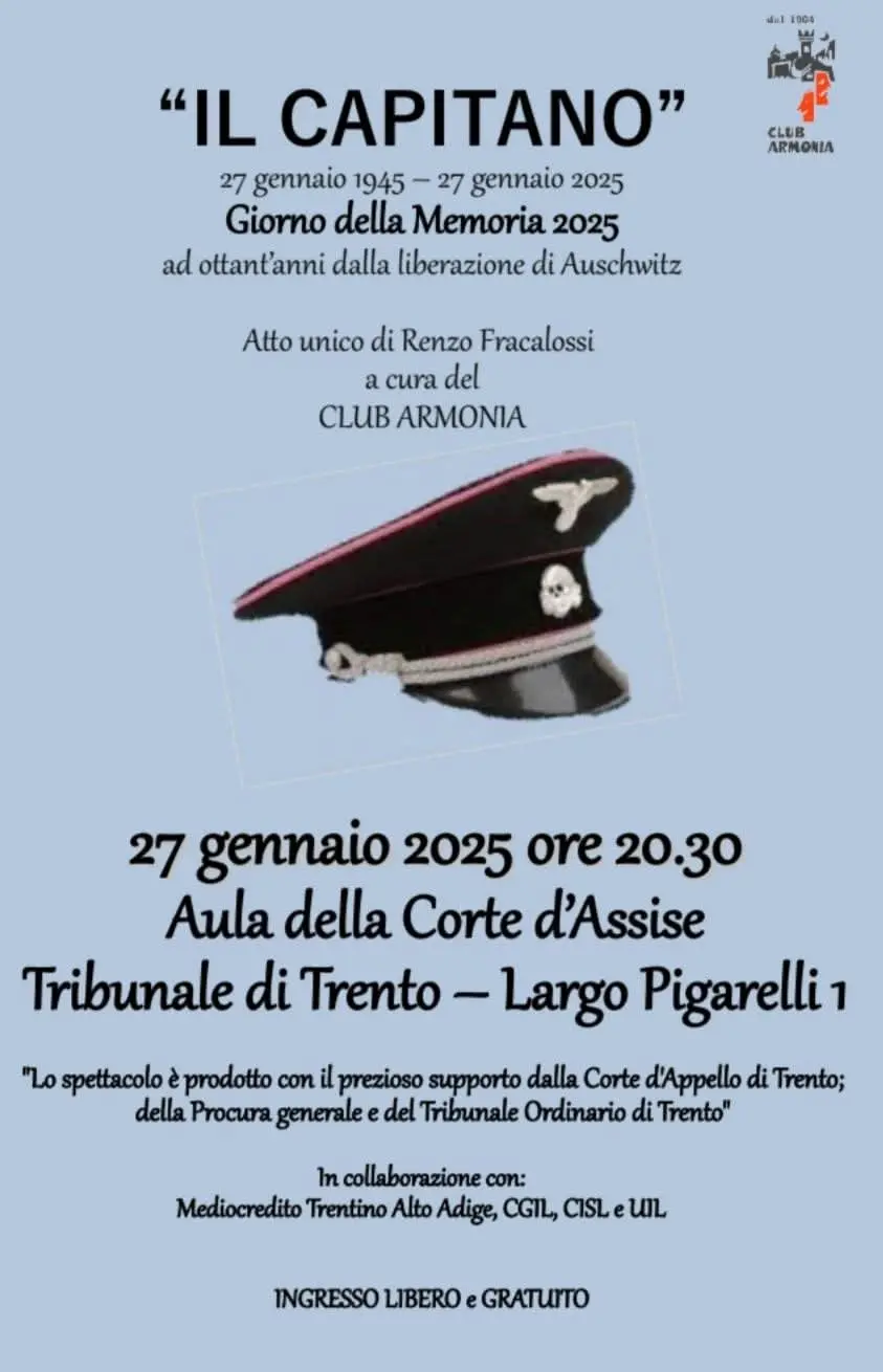 Trento, in Tribunale va in scena “Il Capitano” nel Giorno della Memoria