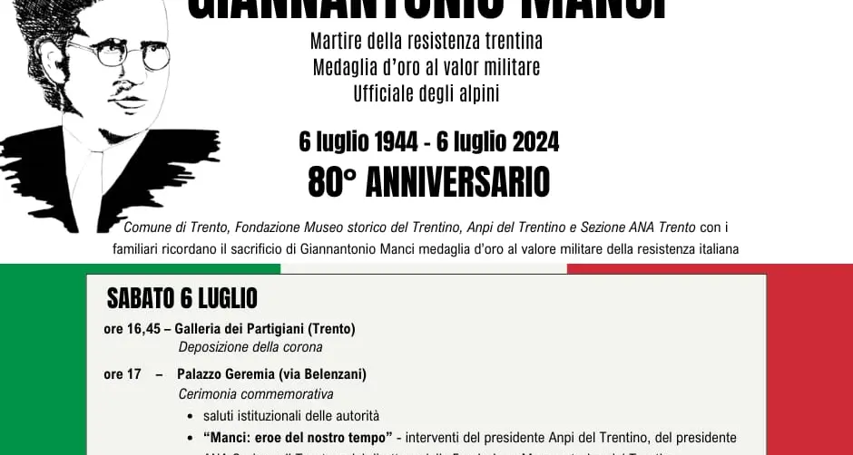 Trento, domani 6 luglio la commemorazione per Giannantonio Manci: 80 anni dal suo assassinio